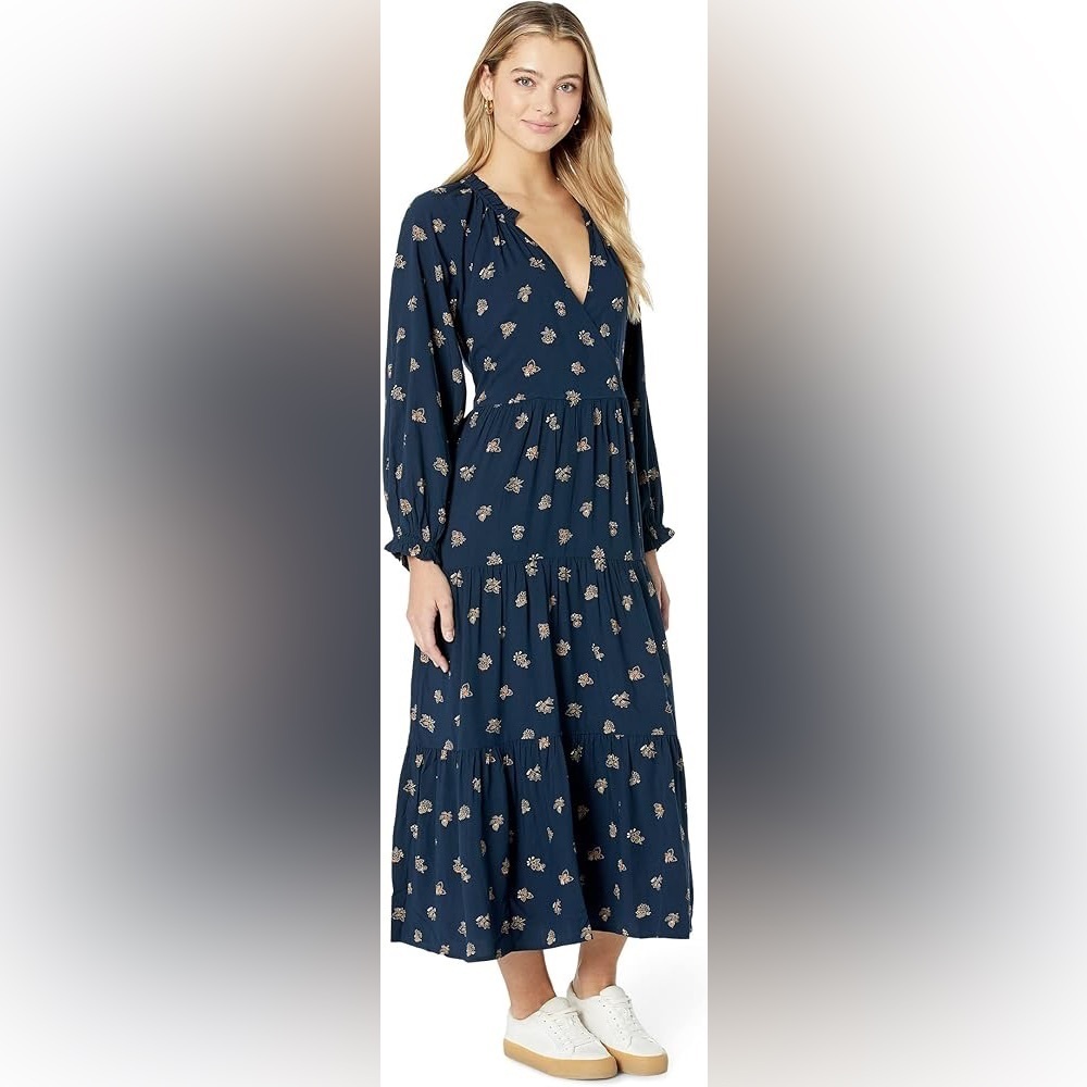 Madewell Plus Challis Midi Dress in Deep Indigo Floral